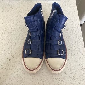 Dark blue leather sneakers